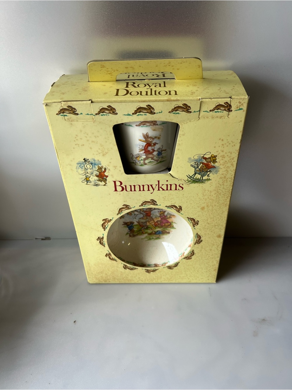 Royal Doulton Bunnykins Yellow Ceramic Baby Bowl & Cup Set in Pastel Motif